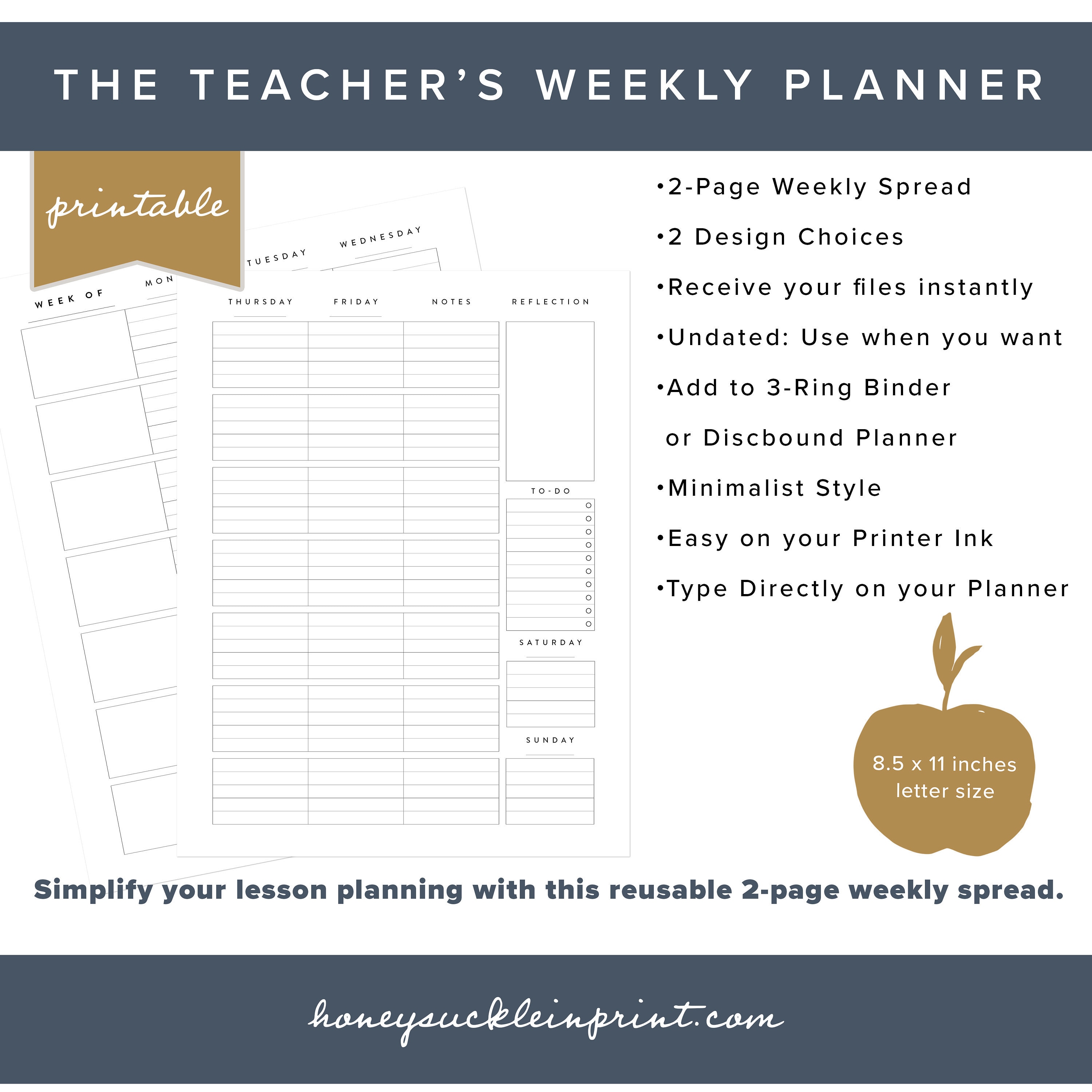 the teachers weekly planner printable lesson plan template etsy
