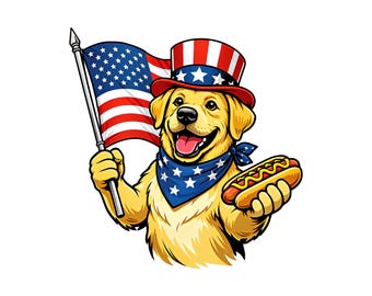 Labrador Retriever, Día de la Independencia del 4 de julio, Bandera estadounidense, Diseño de perrito caliente PNG