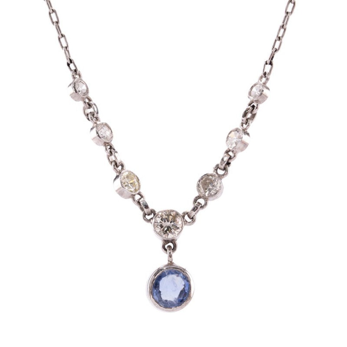 Vintage Sapphire and Diamond 18ct White Gold Pendant . | Etsy