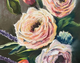 Original Soft Pastel Rose Painting | 16x20 Floral Wall Art | Romantic Garden Roses | Cottage Farmhouse Decor | OOAK by Ti Rogers
