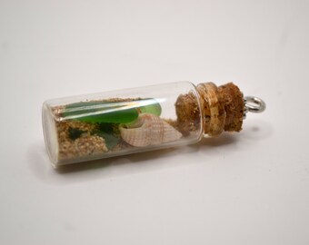 In-a-bottle charm necklace - Genuine seaglass and seashells