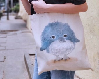 Big Fat Bird - Blue Penguin Tote Bag, Canvas Tote Bag, Blue Penguin Bird Watercolor Art Print, Casual Shoulder Bag, Canvas Bag, Tote Bag