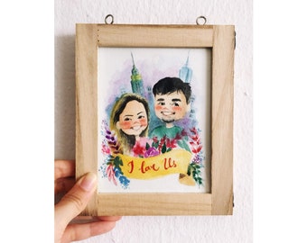Hand painted Customized couple watercolor painting with frame; couple illustration; relationship/friendship anniversary; personal gift