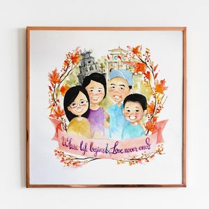 Customized watercolor portrait painting for couple/family couple portrait couple illustration anniversary wedding invitation 4 characters