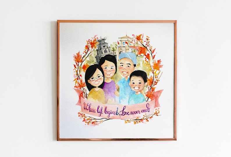 Customized watercolor portrait painting for couple/family couple portrait couple illustration anniversary wedding invitation 4 characters