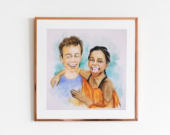 Watercolor portrait painting from photo for couple/family; personal gift; anniversary present; handpainted