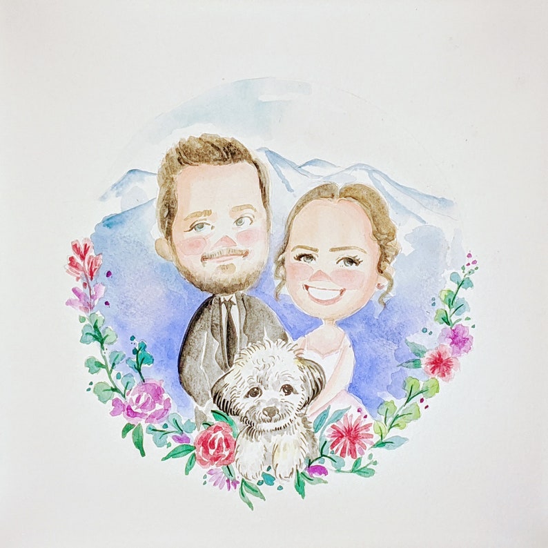 Customized watercolor portrait painting for couple/family couple portrait couple illustration anniversary wedding invitation 3 characters