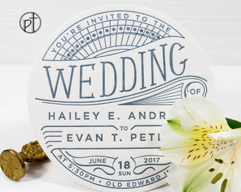 Unique Wedding Invitation, Beer Coaster Invite Set, Elegant Wedding Suite, Hand Lettering, Letterpress - Sample