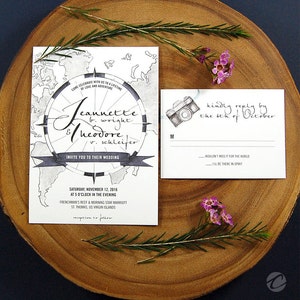 Adventure Travel Wedding Invitation, Destination Wedding Invitation Suite, Watercolor, Compass Wedding Suite - Sample