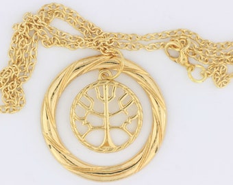 Dangling Tree  in Circle Necklace or Keychain Tree of Life Gold Color