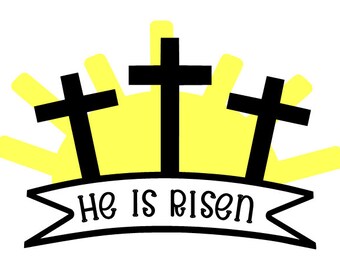 Ha resucitado con 3 cruces - Contorno y sol sólido - SVG, PNG Digital Download