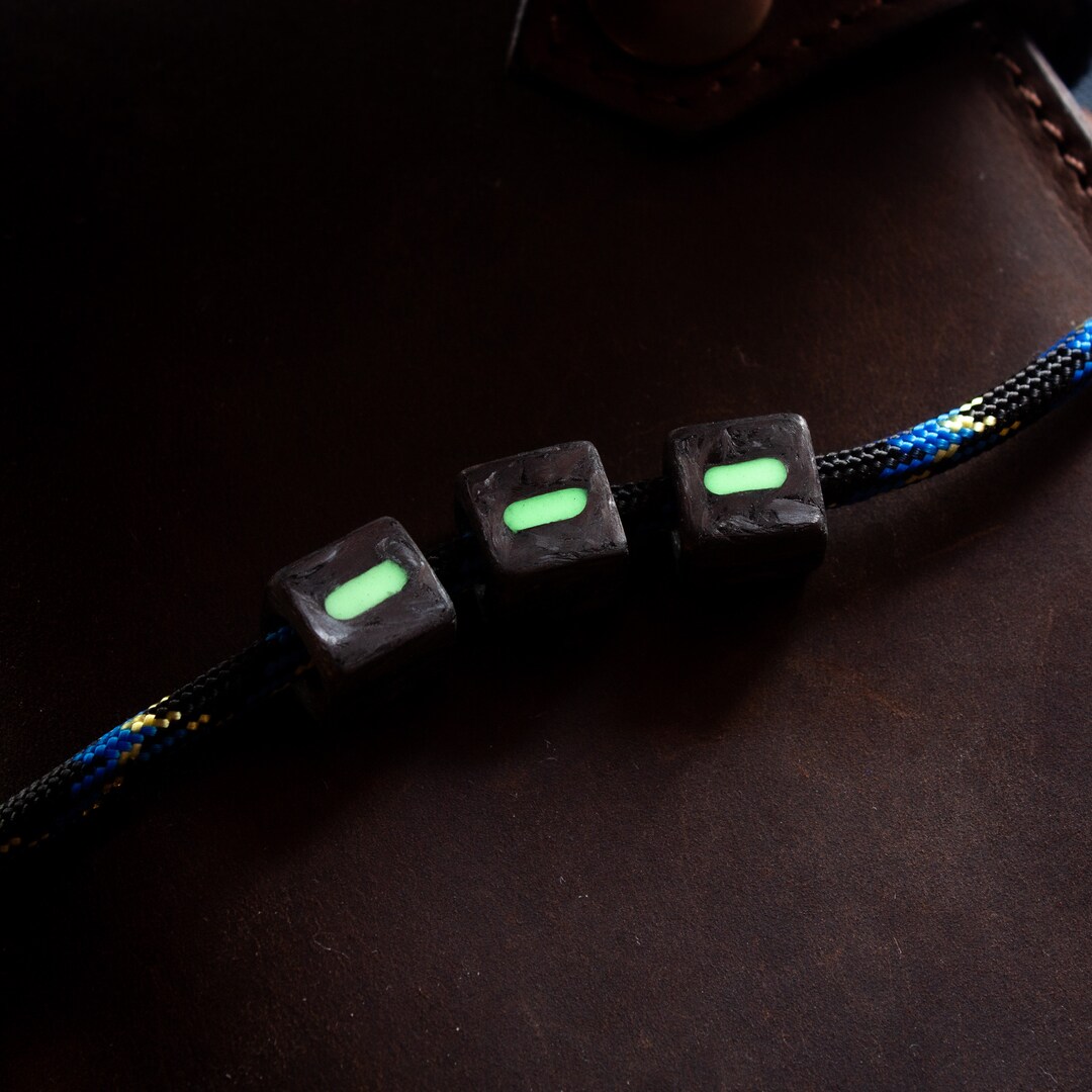 Handcrafted, Glowing, 3 Carbon Fiber Beads for 550 Paracord, Lanyard, EDC, Glow in the