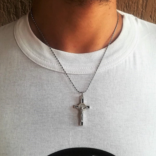 Katholische Halskette Männer, Religiöser Schmuck für Männer, Halskette mit Kreuz, christliches Kreuz für Männer, Kreuz Halskette für Jungen Mädchen Männer Frauen