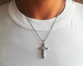 Katholische Halskette Männer, Religiöser Schmuck für Männer, Halskette mit Kreuz, christliches Kreuz für Männer, Kreuz Halskette für Jungen Mädchen Männer Frauen