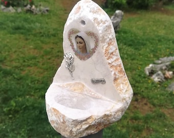 Handmade holy water font out of Apparition hill stone, catholic holy water holder, Virgin Mary, catholic house blessing, christening gift