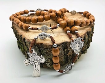 St Benedict wooden rosary, catholic rosary beads, men or women rosary, st benedict medals, rosary favors, confirmation rosary, modern rosary