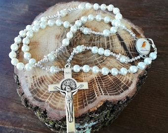 Catholic Wedding Gift, Rosary For Wedding Gift, White Pearl Beads, Medjugorje Wedding Rosary, Gift For Catholic Couples