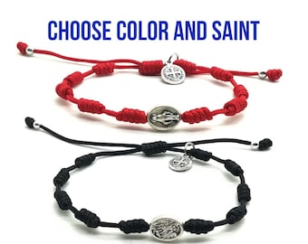 Knotted Cord Rosary Bracelet, Catholic Bracelet, St Benedict, St Michael, Miraculous Medal, Saint Bracelet, Men Women Kids Prayer Bracelet
