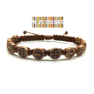 St Benedict bronze medal bracelet, men women catholic gift, San Benito bracelet, adjustable bracelet, catholic bracelet, blessing bracelet