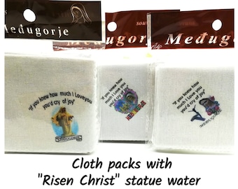Heilende Geschenke - auferstandener Christus Kruzifix Heilwasser Baumwolltücher aus Medjugorje | 10 STÜCK | Jungfrau Maria Stoff | Krankheit und Gesundheit Gefallen