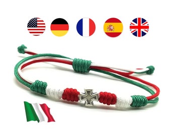 Flag Colors Cord Cross Bracelet, Patriotic Bracelet, American Bracelet, USA Bracelet, Italy Bracelet, Germany, France Flag, Sports Bracelet