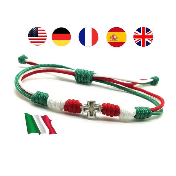 Flag Colors Cord Cross Bracelet, Patriotic Bracelet, American Bracelet, USA Bracelet, Italy Bracelet, Germany, France Flag, Sports Bracelet