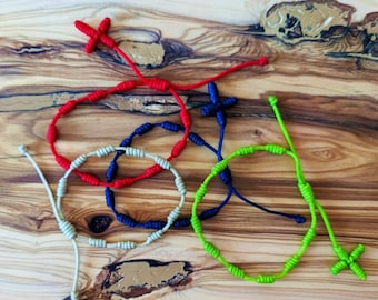 Knotted Cord Rosary Bracelet, Catholic Bracelet, Cross Bracelets, Colorful Rope, Religious Gifts For Women Men Kids Toddler, Adjustable
