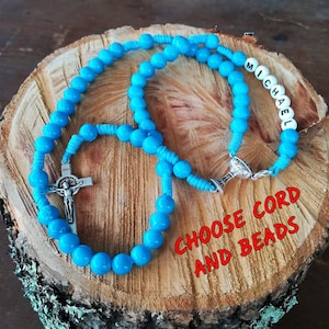 Personalized Boy First Communion Rosary, Personalized rosary, Rosary with name, Baptism Rosary, gift for godson, blue rosary, blessed rosary