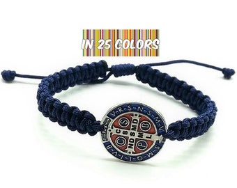 St Benedikt Armband, rote blaue Emaille St Benedikt Medaille, Männer katholische Armband, San Benito Armband, Freundgeschenk, Geschenk für Papa