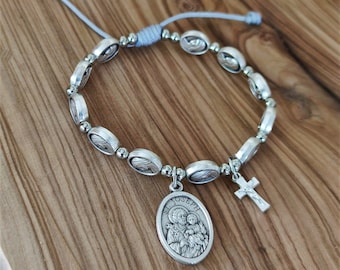 St Joseph rosary bracelet, Patron saint of fathers, CHOOSE SAINT CHARMS, Dad bracelet, Catholic gift for men, Protection jewelry