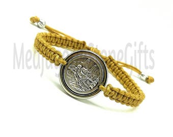 Ärkeängelns medaljarmband, kristet skyddsarmband, katolskt armband, justerbart makraméarmband, välsignelsesarmband