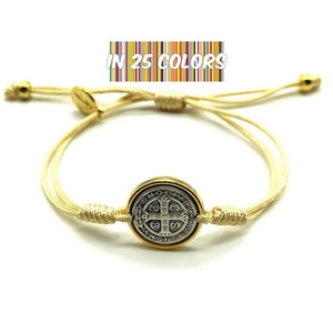 St Benedict blessing bracelet, Saint Benedict gold / silver tone medal, adjustable San Benito bracelet, protection bracelet