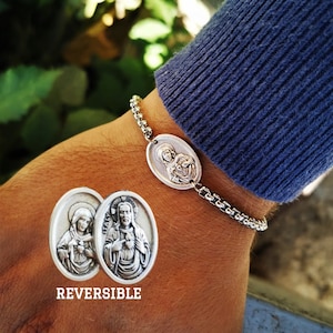 Sacred Heart Bracelet, Sacred Heart Mary and Jesus, Immaculate Heart, Catholic Chain Bracelet Men Women Kids, Blessing Gift from Medjugorje