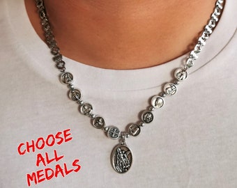 Religious Chain Necklace Catholic Saint Medals Men Women Christian Jewelry Gift St Michael Benedict Peregrine Christopher Padre Pio Therese