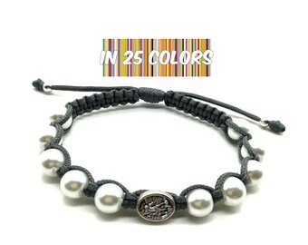Pulsera de cuentas blancas de San Miguel, pulsera de ángel de la guarda, San Miguel Arcángel, pulsera católica, regalo de confirmación del patrocinador - Ajustable