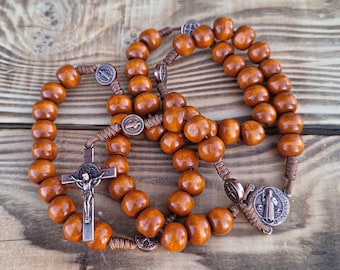 St Benedict Wooden Rosary, Saint Benedict Medal Rosary, Catholic Rosary For Men And Women, Mother's Day Gift Rosary, First Communion Rosary