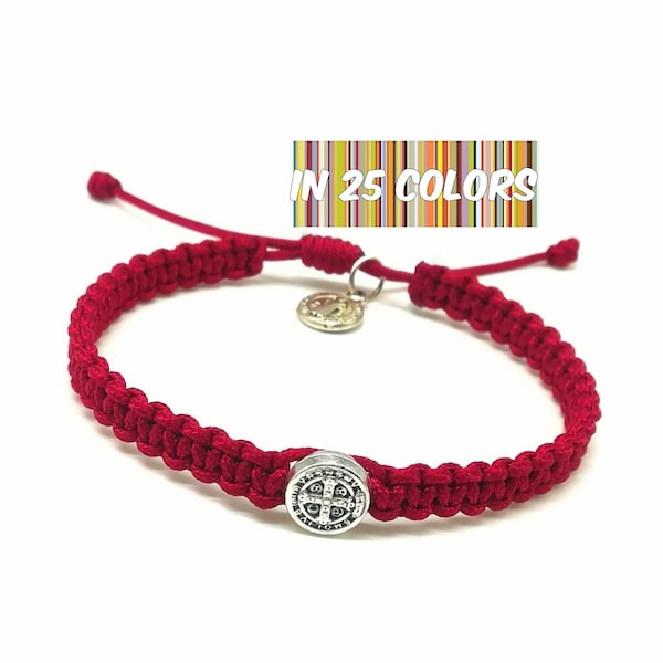 Pulsera de bendición de San Benito, regalo católico, medalla de san benito, regalo de primera comunión, pulsera religiosa, pulsera ajustable, san benito