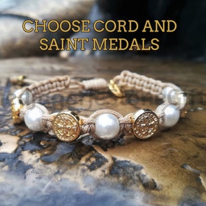 Catholic Pearl Bracelet, Catholic Gift for Women, Rosary Bracelet, Saint Medals, St Michael, St Anthony, St Benedict, Lady of Guadalupe