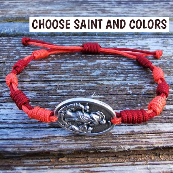 Bracelet rosaire noué, bracelets catholiques personnalisés, bijoux religieux pour hommes femmes enfants, bracelets réglables, médailles catholiques Saint Charms