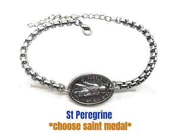 St Peregrine Bracelet, Saint Peregrine Medal Bracelet, Catholic Chain Bracelet, Handmade Religious Jewelry, Cancer Bracelet