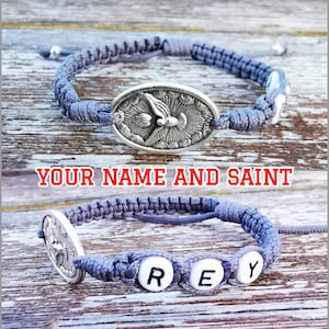 Personalisiertes Armband, Heiliges Armband, Kinder und Erwachsene, katholische Medaille, Namensarmband, St Anthony, St Charbel, Heiliger Geist, St Peregrine