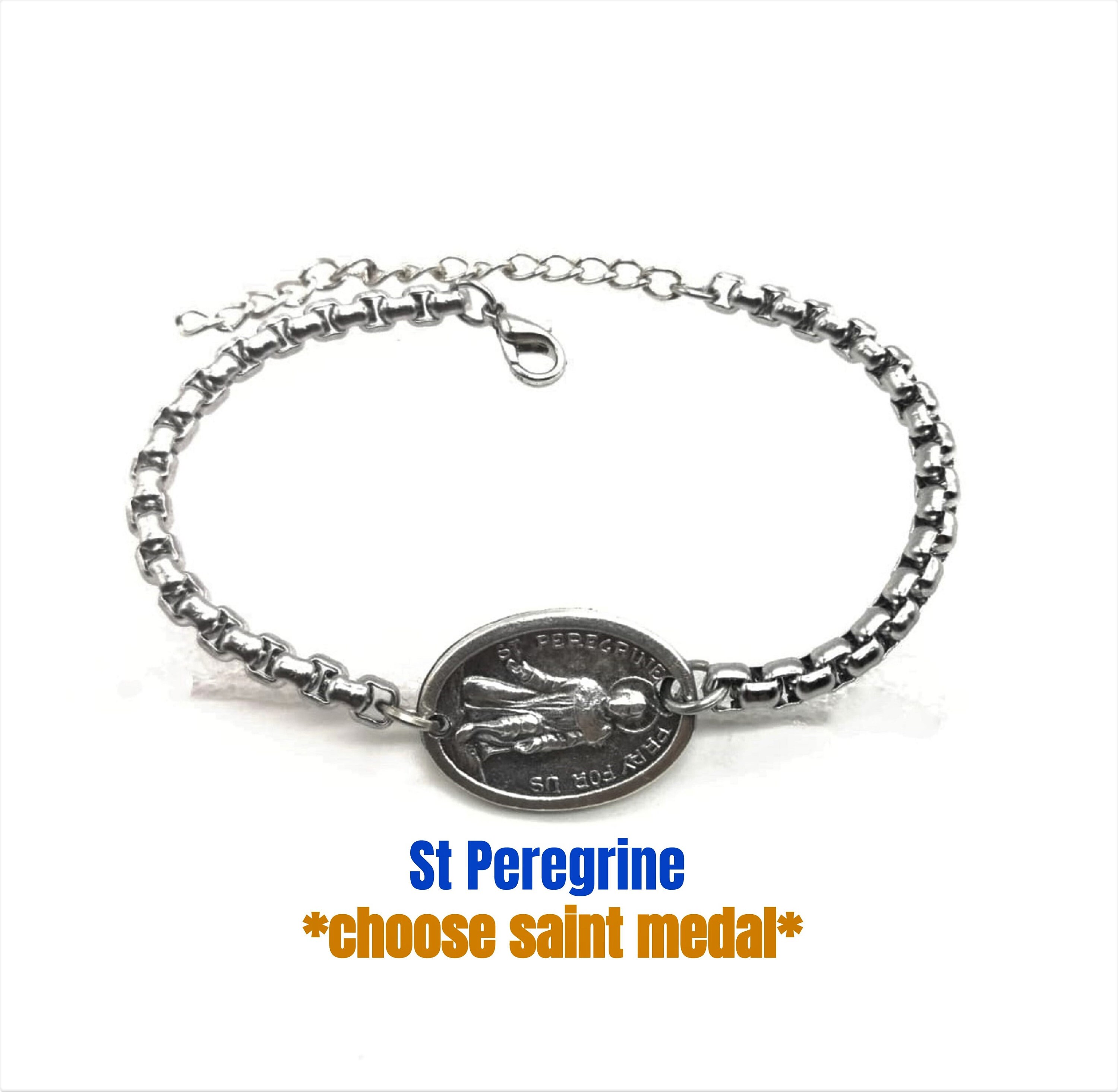 Bracelet St Peregrine Bracelet medaille Saint Peregrine Bracelet Chaine Catholique Bijoux Religieux Faits a la Main Bracelet Cancer Etsy France