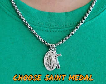 Antonius Medaille Halskette, Halskette mit Kreuz und Anhängern, Katholische Kreuz Halskette, Schutzpatron Halskette, Edelstahl Halskette