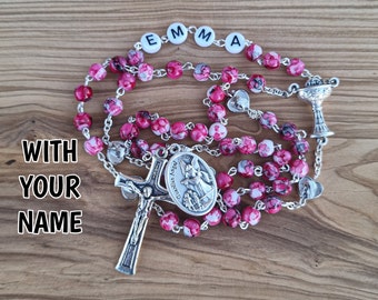 Catholic Rosary For First Communion, Rosary With Name, Saint Michael Medal Rosary, Prayer Beads Christian, *CHOOSE SAINT and BEADS*
