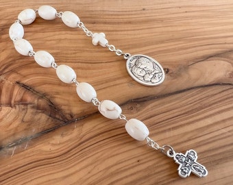 Coral Prayer Beads, Catholic Beads, One Decade Chaplet Rosary, Holy Family Saint St Joseph Medal Charm, Gift For Father, Dad Son Gifts