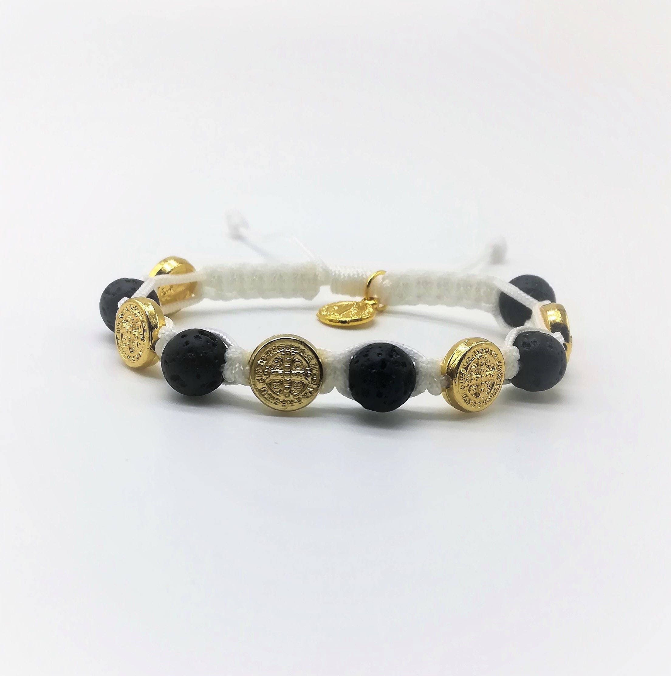 Bracciale Con Croce San Benedetto – Onice E Occhio Di Tigre, Regolabile Con Biglietto Ispiratore, Uomo/Donna