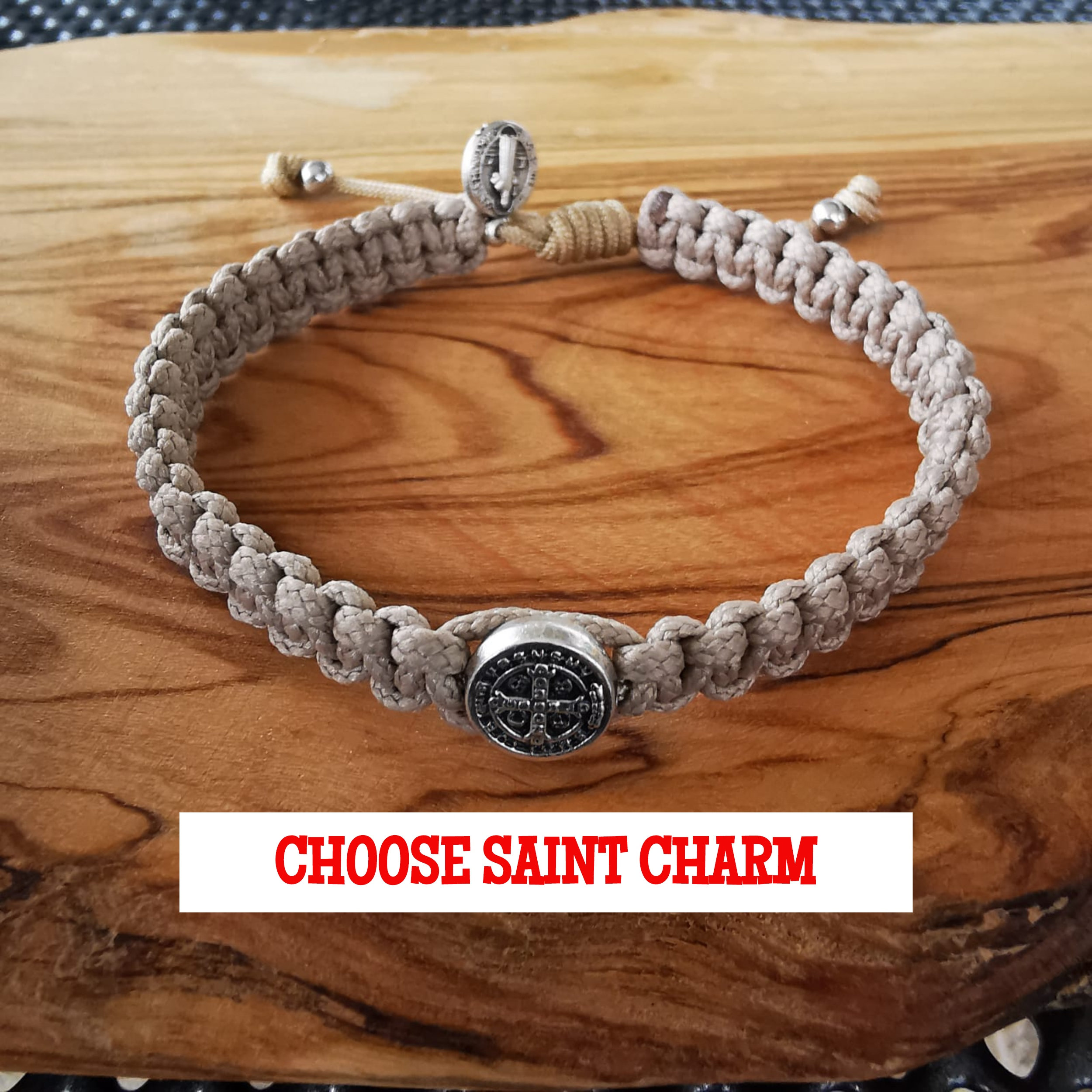 太いコード編みのカトリック聖人ブレスレット 男性 女性 子供 調節可能