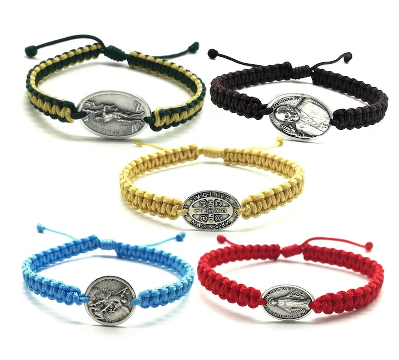 Catholic Saint Medal String Cord Macrame Charm Bracelet Bulk Etsy