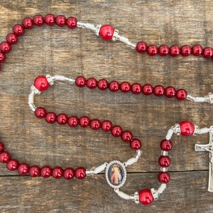Rote Perlen Rosenkranz, Barmherzigkeit Gottes, Medjugorje Herzstück, katholische Geschenk