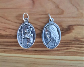 St Christopher / Virgin Mary Medal Pendant - Custom Bracelet, Patron Saint of Children, Holy Mother, Catholic Saints Charms, Religious Gift